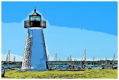 Ned's Point Lighthouse Over Harbor- Digital Painting